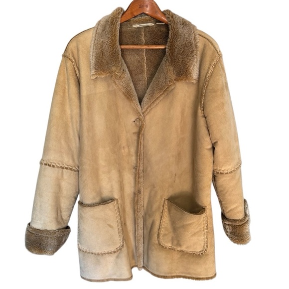 St John's Bay Tan Faux Suede & Shearling Coat Size 1X Ladies Faux Fur Lined Coat - Picture 8 of 8
